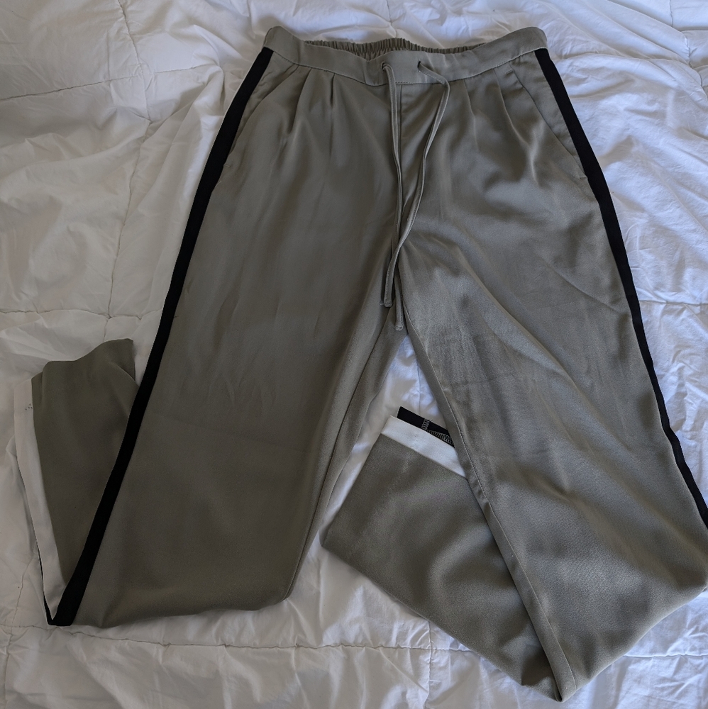 Dynamite Green White Black Stripe Elastic Waist Dress Pant Size S